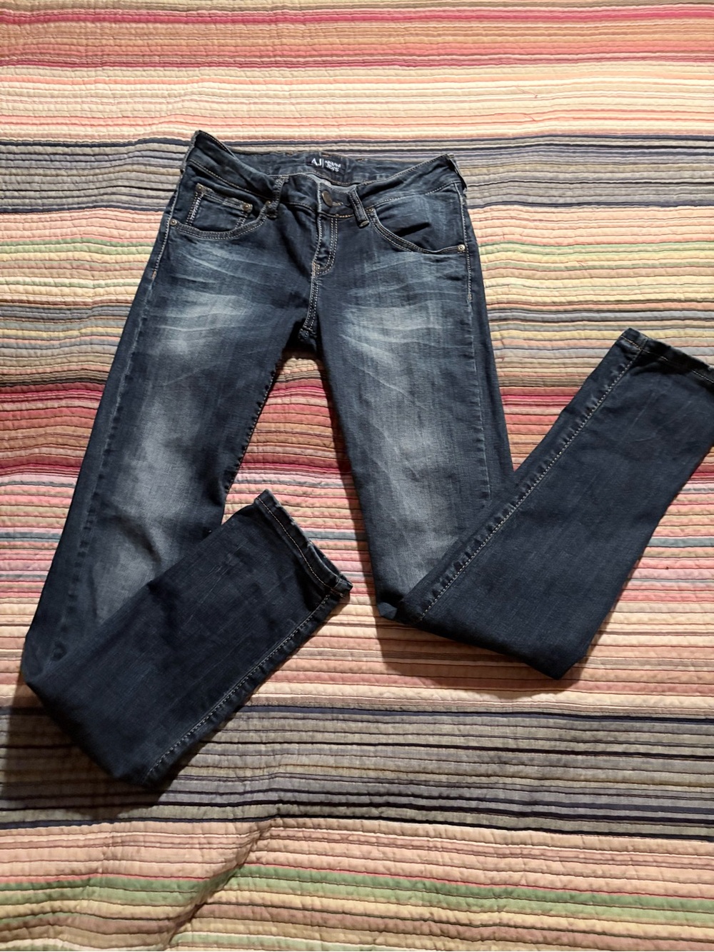 Armani Jeans Women's Dark Blue Skinny Jeans with Faded Detailing